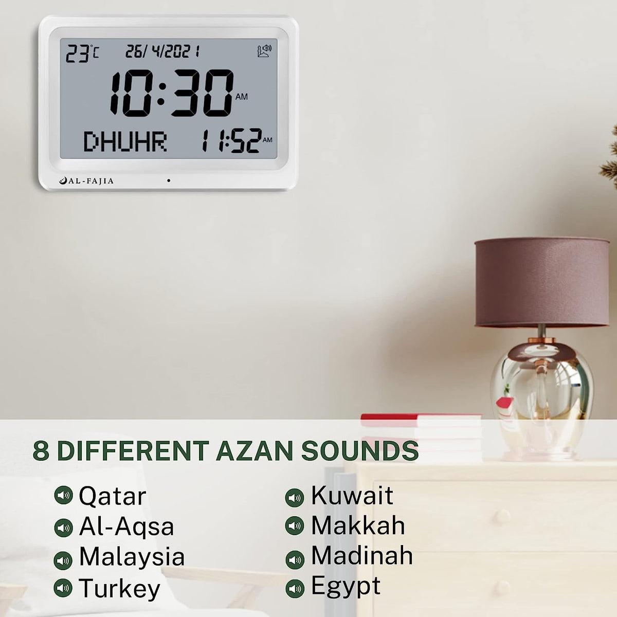 Horloge Adhan AL-FAJIA FAJ-113 Horloge (NOUVEAU MODELE) 8 sons de prière Azan