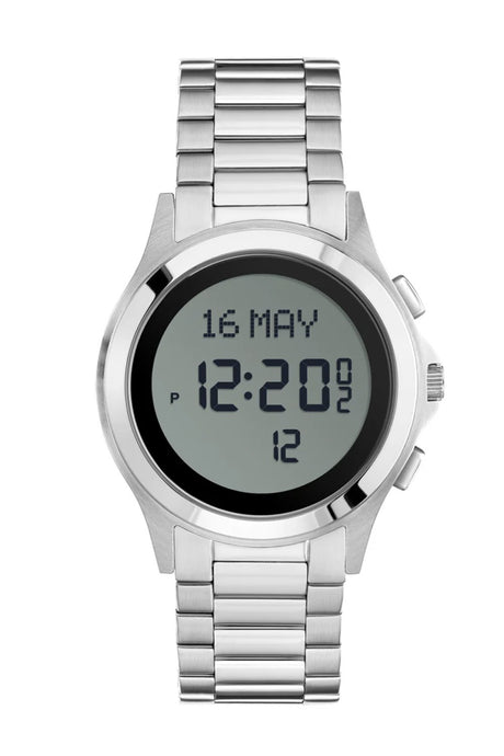 Montre numérique Ronde Al Fajr WR-02 Inoxydable Argent (Rappel des Prières, Qibla, Calendriers...)