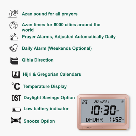 Horloge Adhan AL-FAJIA FAJ-113 Horloge (NOUVEAU MODELE) 8 sons de prière Azan