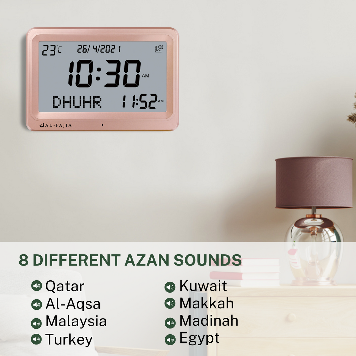 Horloge Adhan AL-FAJIA FAJ-113 Horloge (NOUVEAU MODELE) 8 sons de prière Azan