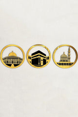 Ensemble d'Art Mural Islamique Rond 30x30 cm – Masjid Al-Haram, Masjid Al-Aqsa, Masjid An-Nabawi | Décoration Murale Islamique