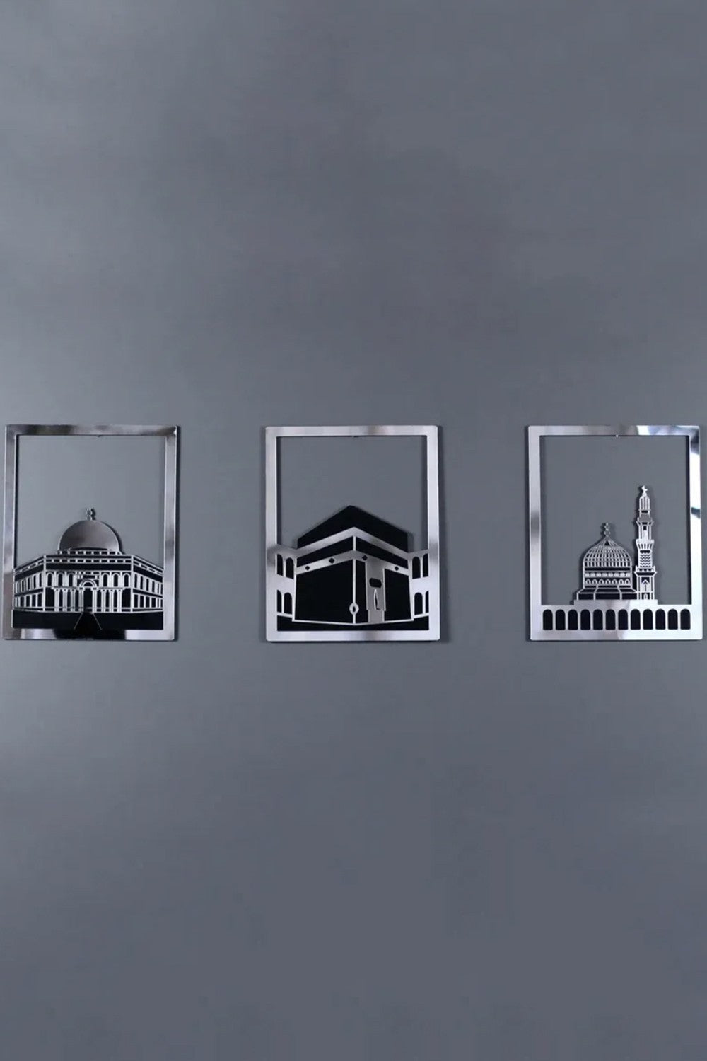 Ensemble d'Art Mural Islamique – Cadre Rectangulaire 38x30 cm | Masjid Al-Haram, Masjid Al-Aqsa, Masjid An-Nabawi
