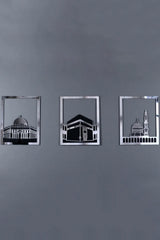Ensemble d'Art Mural Islamique – Cadre Rectangulaire 38x30 cm | Masjid Al-Haram, Masjid Al-Aqsa, Masjid An-Nabawi