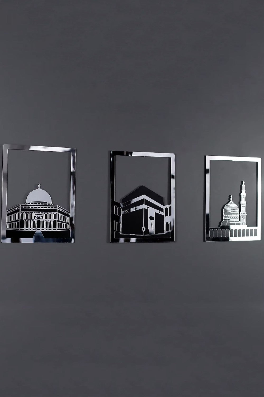 Ensemble d'Art Mural Islamique – Cadre Rectangulaire 38x30 cm | Masjid Al-Haram, Masjid Al-Aqsa, Masjid An-Nabawi