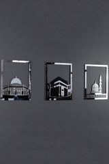Ensemble d'Art Mural Islamique – Cadre Rectangulaire 38x30 cm | Masjid Al-Haram, Masjid Al-Aqsa, Masjid An-Nabawi