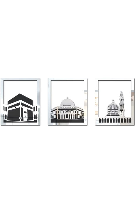 Ensemble d'Art Mural Islamique – Cadre Rectangulaire 38x30 cm | Masjid Al-Haram, Masjid Al-Aqsa, Masjid An-Nabawi