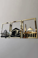 Ensemble d'Art Mural Islamique – Cadre Rectangulaire 38x30 cm | Masjid Al-Haram, Masjid Al-Aqsa, Masjid An-Nabawi