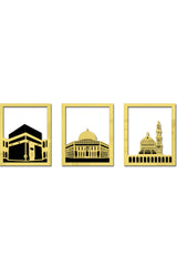 Ensemble d'Art Mural Islamique – Cadre Rectangulaire 38x30 cm | Masjid Al-Haram, Masjid Al-Aqsa, Masjid An-Nabawi