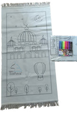 Tapis de Prière à Colorier – Personnalisable avec 12 Marqueurs Textiles | Apprentissage Ludique et Spirituel pour Enfants