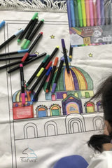 Tapis de Prière à Colorier – Personnalisable avec 12 Marqueurs Textiles | Apprentissage Ludique et Spirituel pour Enfants