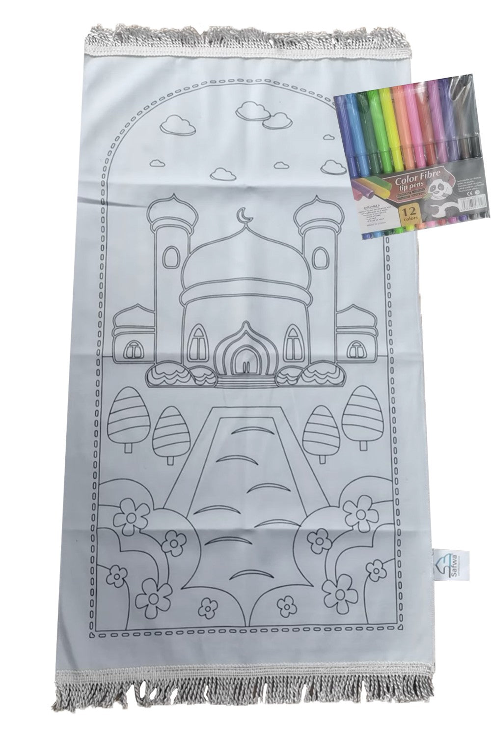 Tapis de Prière à Colorier – Personnalisable avec 12 Marqueurs Textiles | Apprentissage Ludique et Spirituel pour Enfants