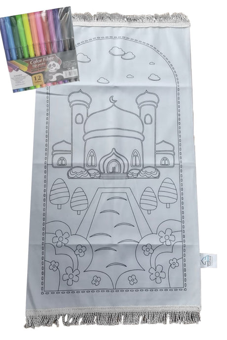 Tapis de Prière à Colorier – Personnalisable avec 12 Marqueurs Textiles | Apprentissage Ludique et Spirituel pour Enfants