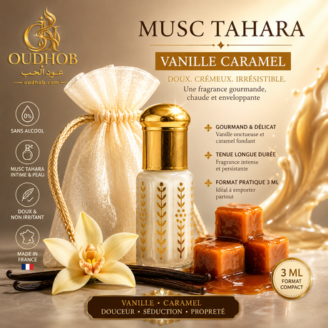 Musc Tahara Vanille Caramel – Musc Intime Sans Alcool 3 ml – OudHob | عود الحب