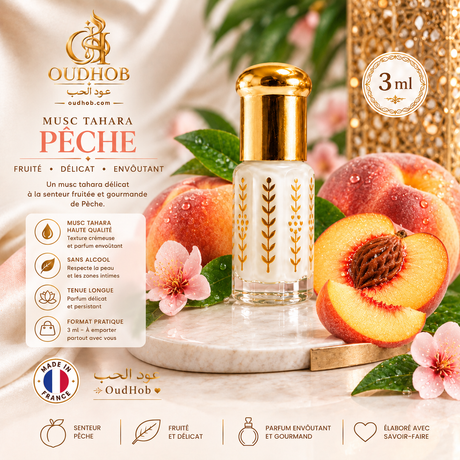Musc Tahara Melocotón – Almizcle Íntimo Sin Alcohol 3 ml – OudHob | عود الحب