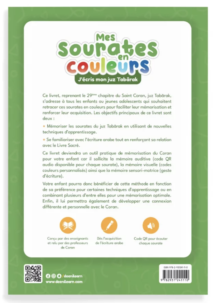 Mes sourates en couleurs : j'écris mon juz Tabarâk - EDITION DeeniLearn