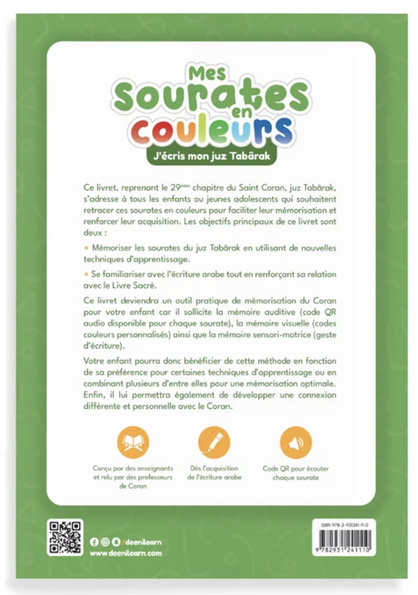Mes sourates en couleurs : j'écris mon juz Tabarâk - EDITION DeeniLearn
