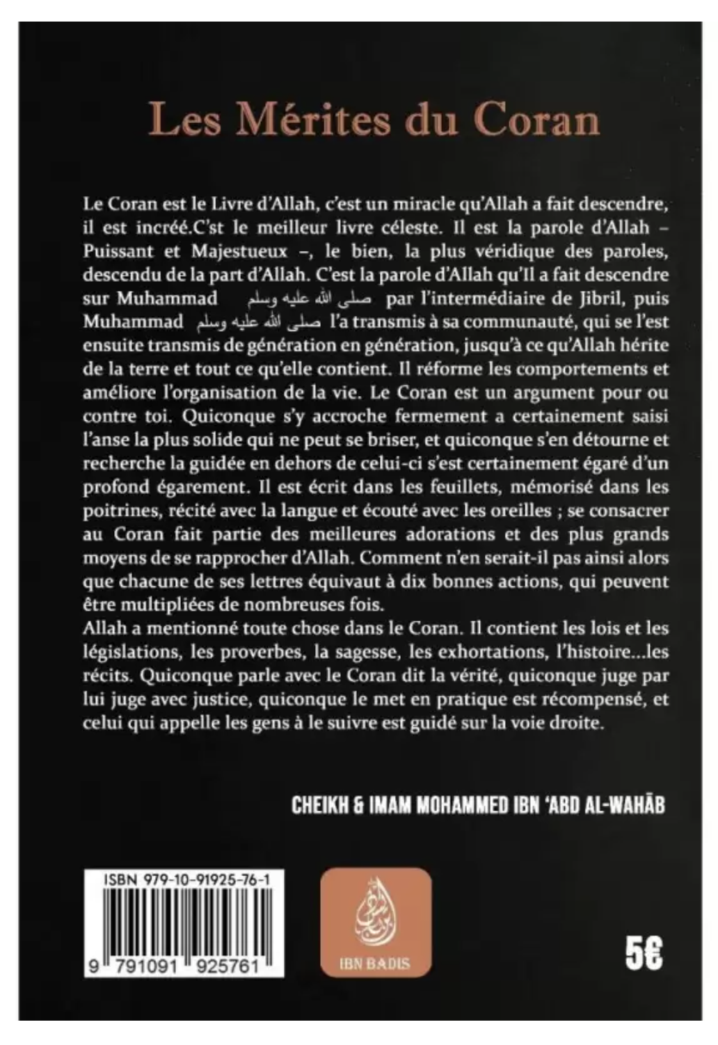 Les mérites du Coran de Mohammad Ibn ‘Abd Al-Wahhâb - Edition IBN BADIS