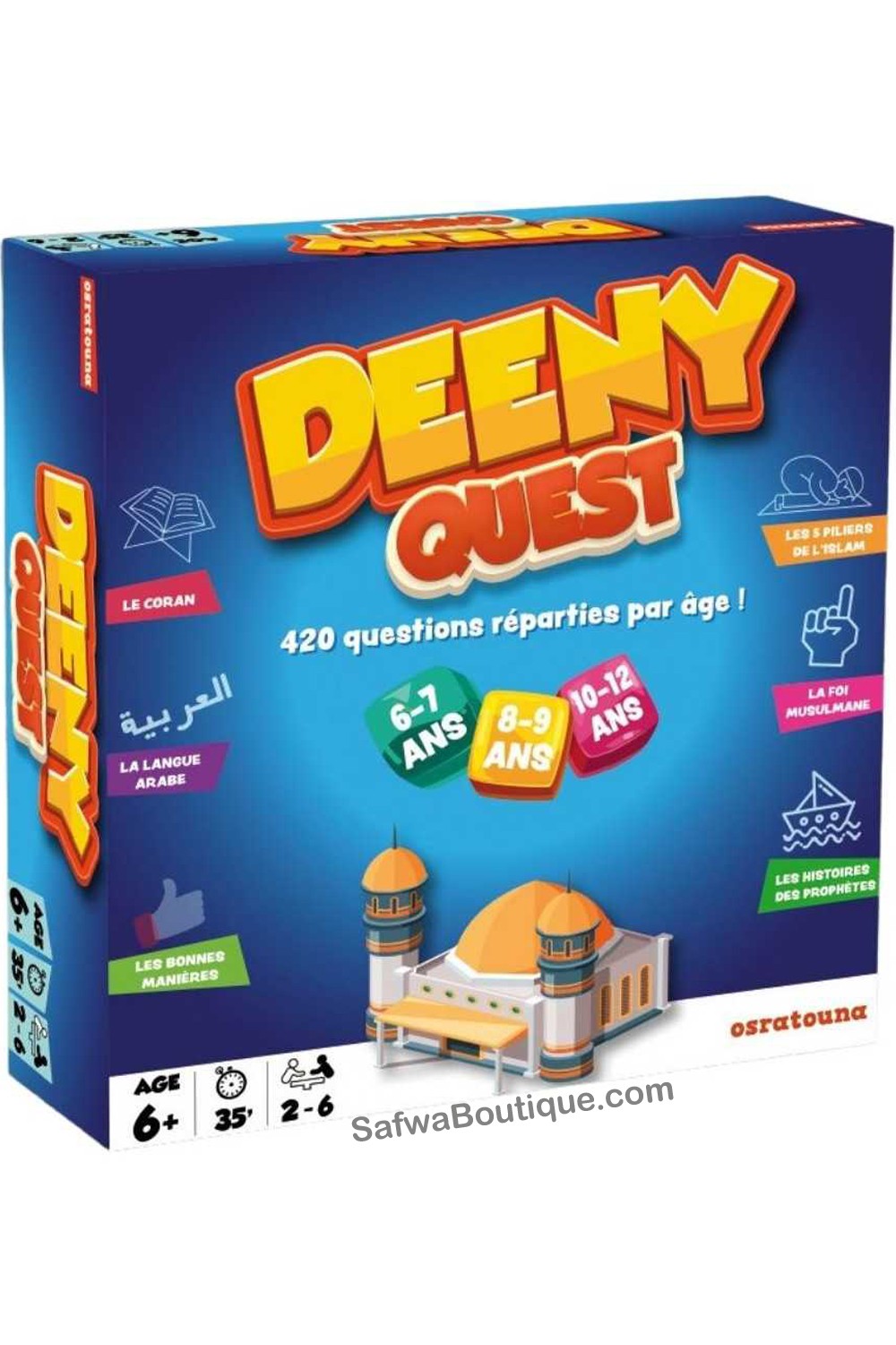 DEENY QUEST Jeu De Société: 420 Questions Sur L'islam Réparties Par Âge! (+6 Ans, 3 Niveaux) - Osratouna