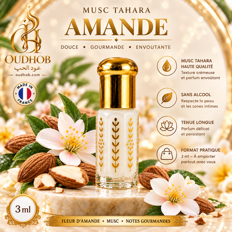 Musc Tahara Amande – Musc Intime Sans Alcool 3 ml - Fabriqué en France – OudHob | عود الحب