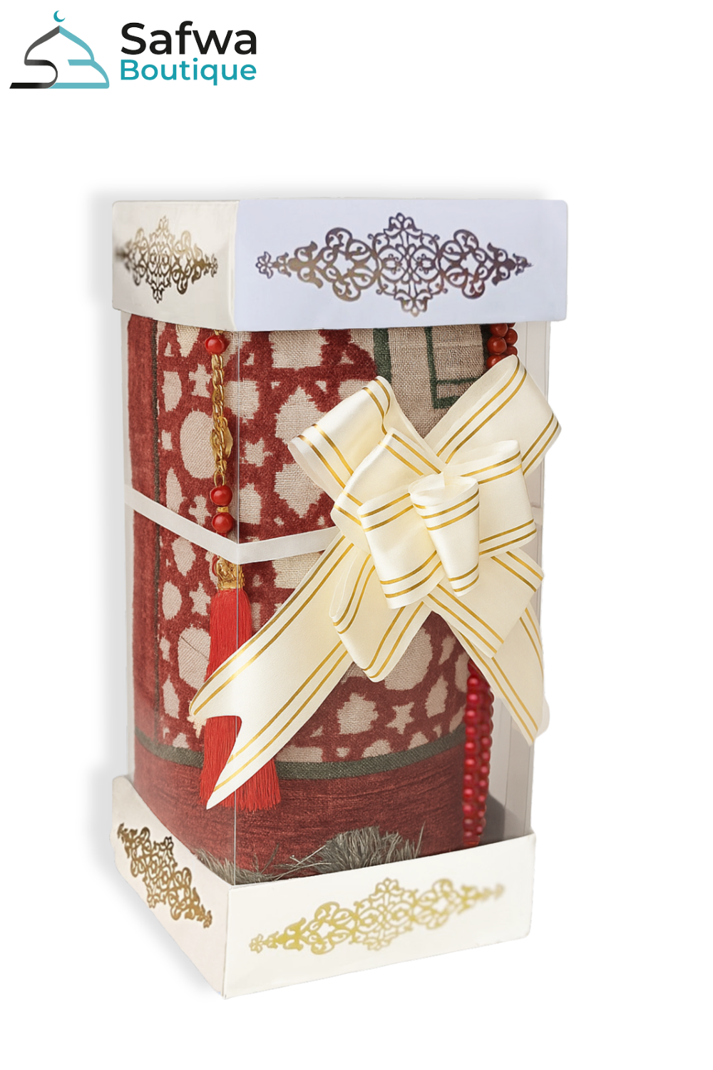 Coffret Cadeau Transparent Élégant – Tapis de Prière & Chapelet (Tasbih) | Muslim Box
