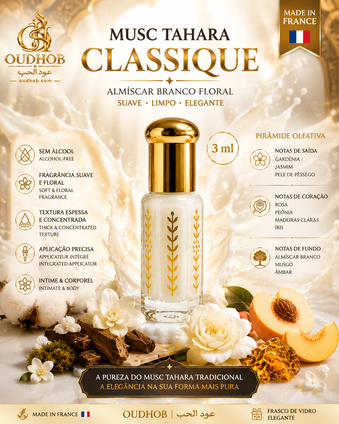 Musc Tahara Klassisk – Intim Hvit Musk Uten Alkohol 3 ml – OudHob | عود الحب