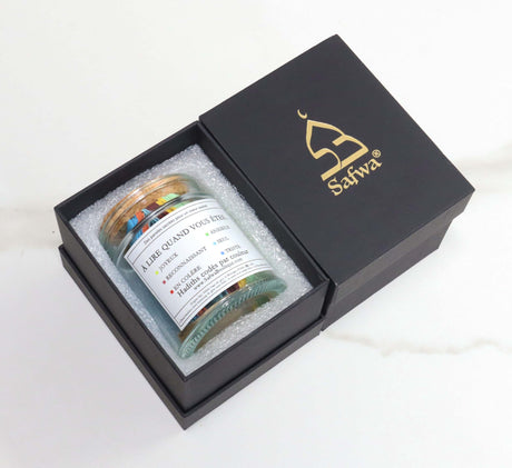 Bocal Hadith Safwa® – Hadiths Authentiques en Arabe & Français, Codés par Émotion – Coffret Cadeau Élégant (Exclusivité Safwa®)