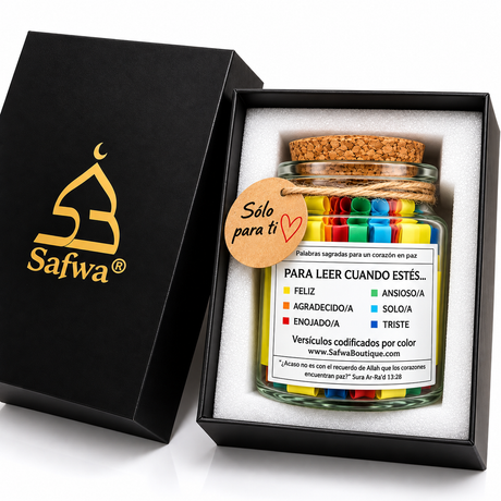 Bocal Coran Safwa® Espagnol – Versets en Arabe & Espagnol – 6 Émotions – Coffret Cadeau Islamique