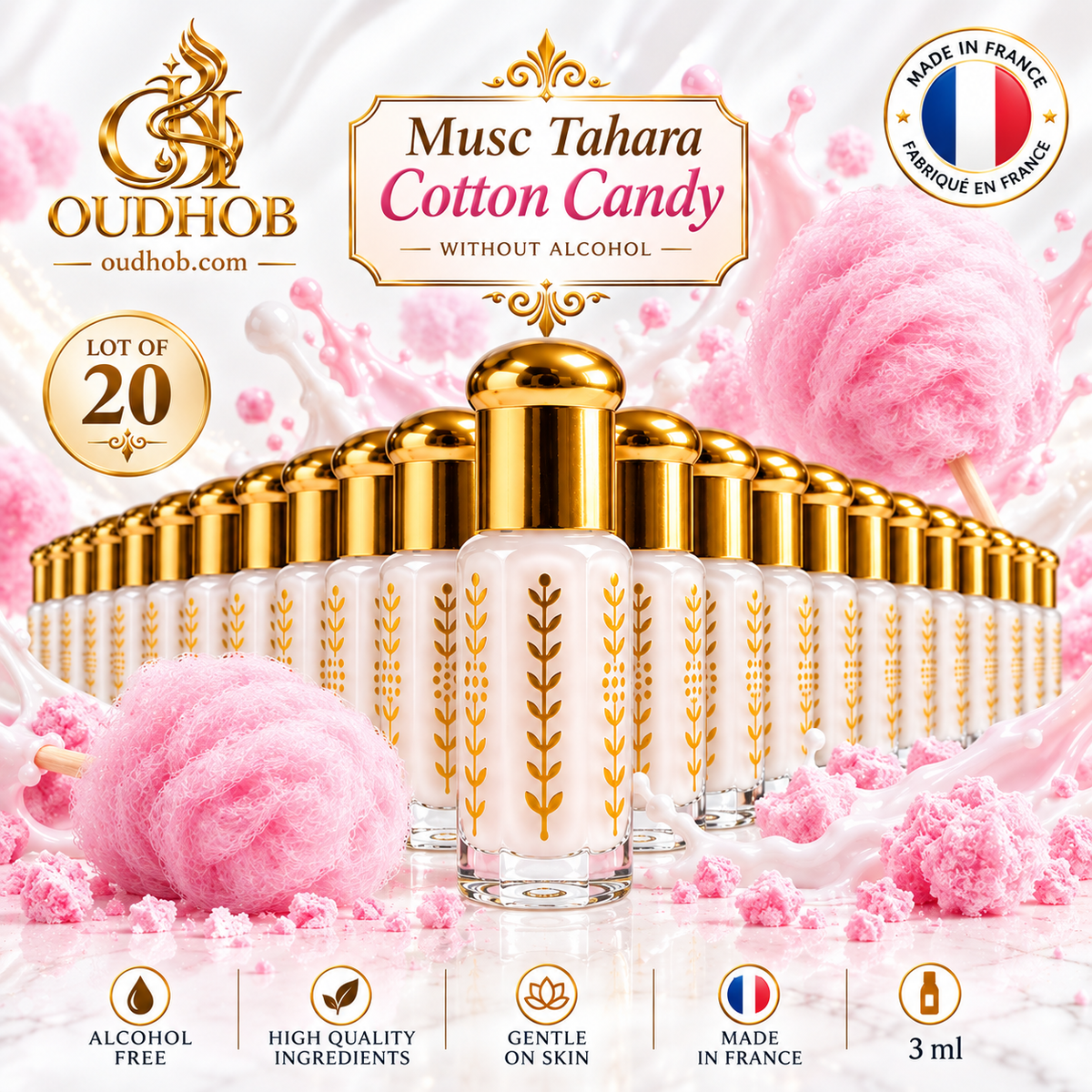 Musc Tahara Algodón de Azúcar – Almizcle Íntimo Sin Alcohol 3 ml - Fabricado en Francia  – OudHob | عود الحب