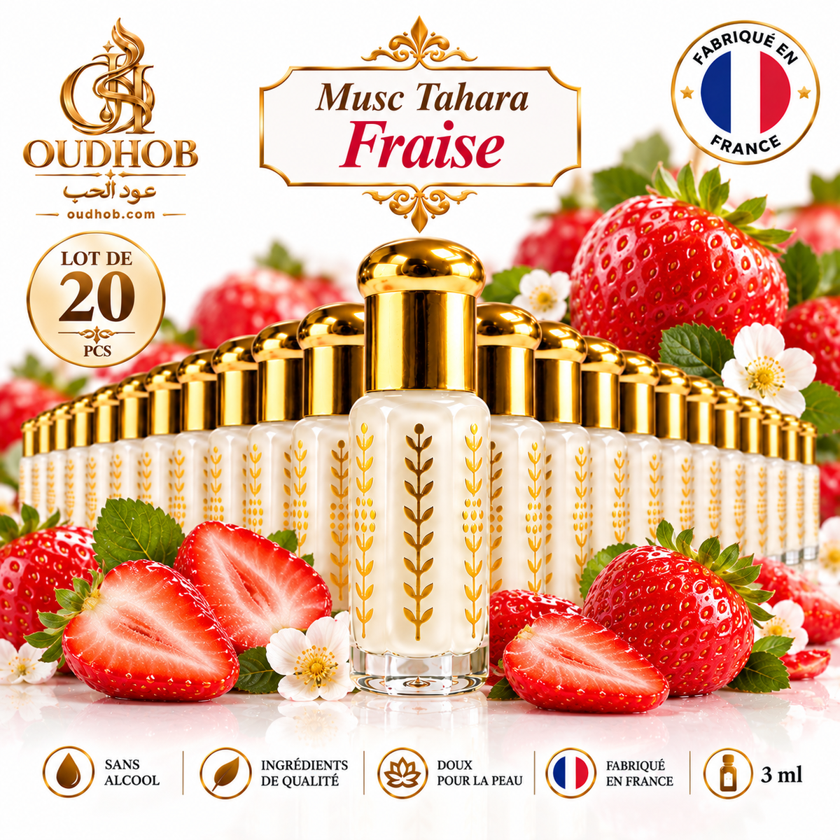 Musc Tahara Fraise – Musc Intime Sans Alcool 3 ml - Fabriqué en France – OudHob | عود الحب
