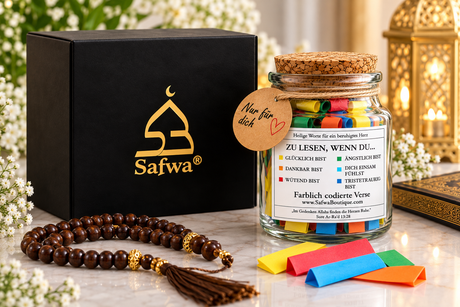 Bocal Coran Safwa® Allemand – Versets en Arabe & Allemand – 6 Émotions – Coffret Cadeau Islamique