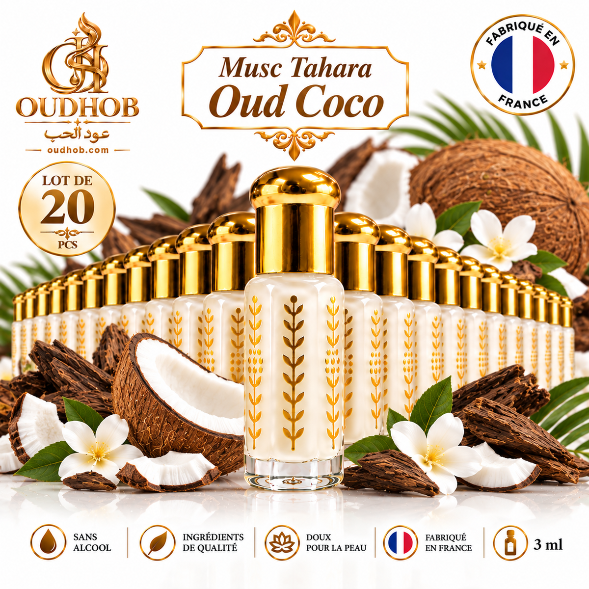 Musc Tahara Oud Coco – Musc Intime Sans Alcool 3 ml - Fabriqué en France – OudHob | عود الحب