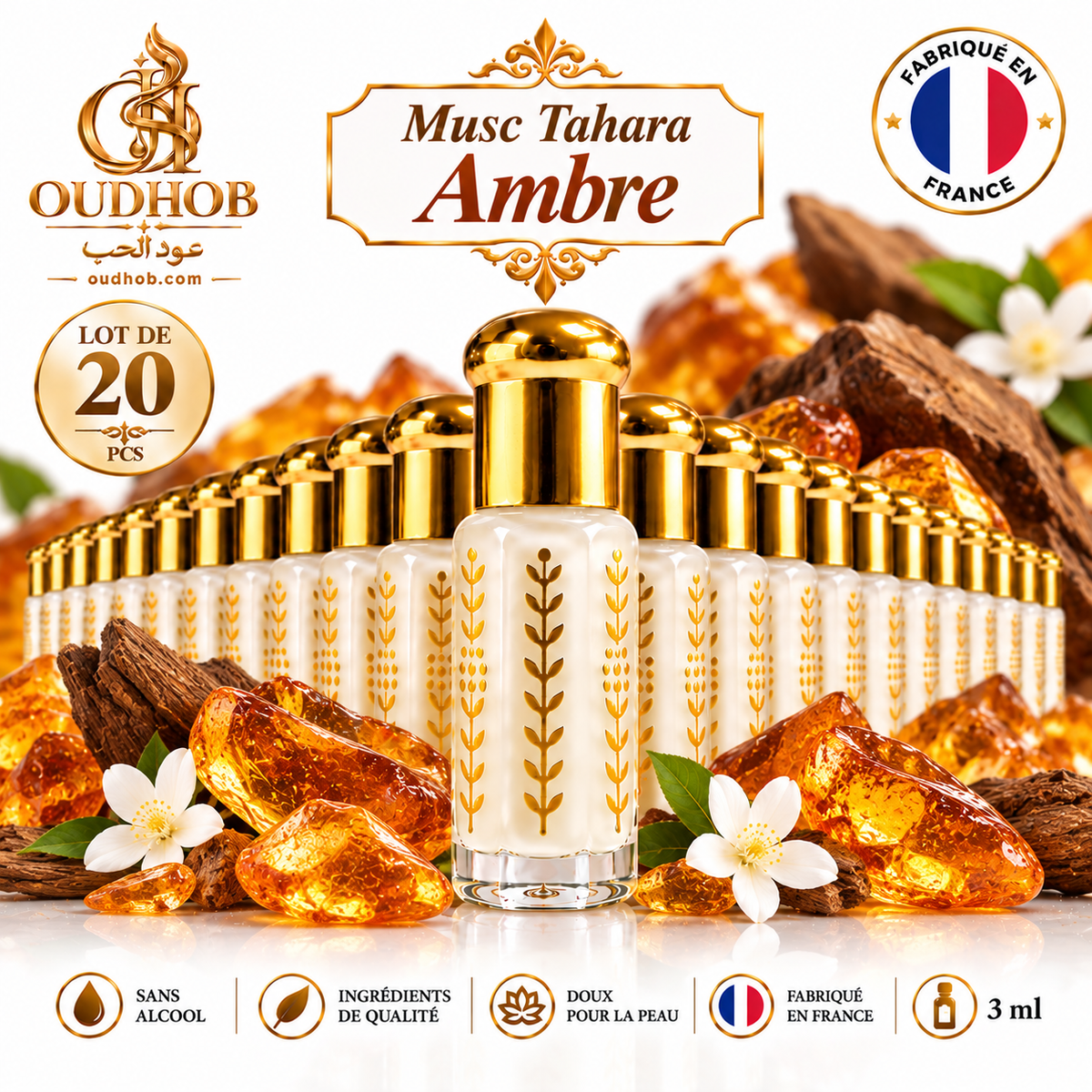 Musc Tahara Ambre – Musc Intime Sans Alcool 3 ml - Fabriqué en France – OudHob | عود الحب