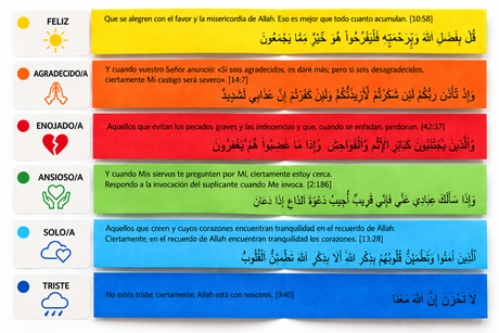 Bocal Coran Safwa® Espagnol – Versets en Arabe & Espagnol – 6 Émotions – Coffret Cadeau Islamique