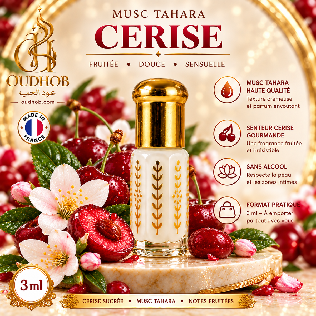 Musc Tahara Cerise – Musc Intime Sans Alcool 3 ml - Fabriqué en France – OudHob | عود الحب