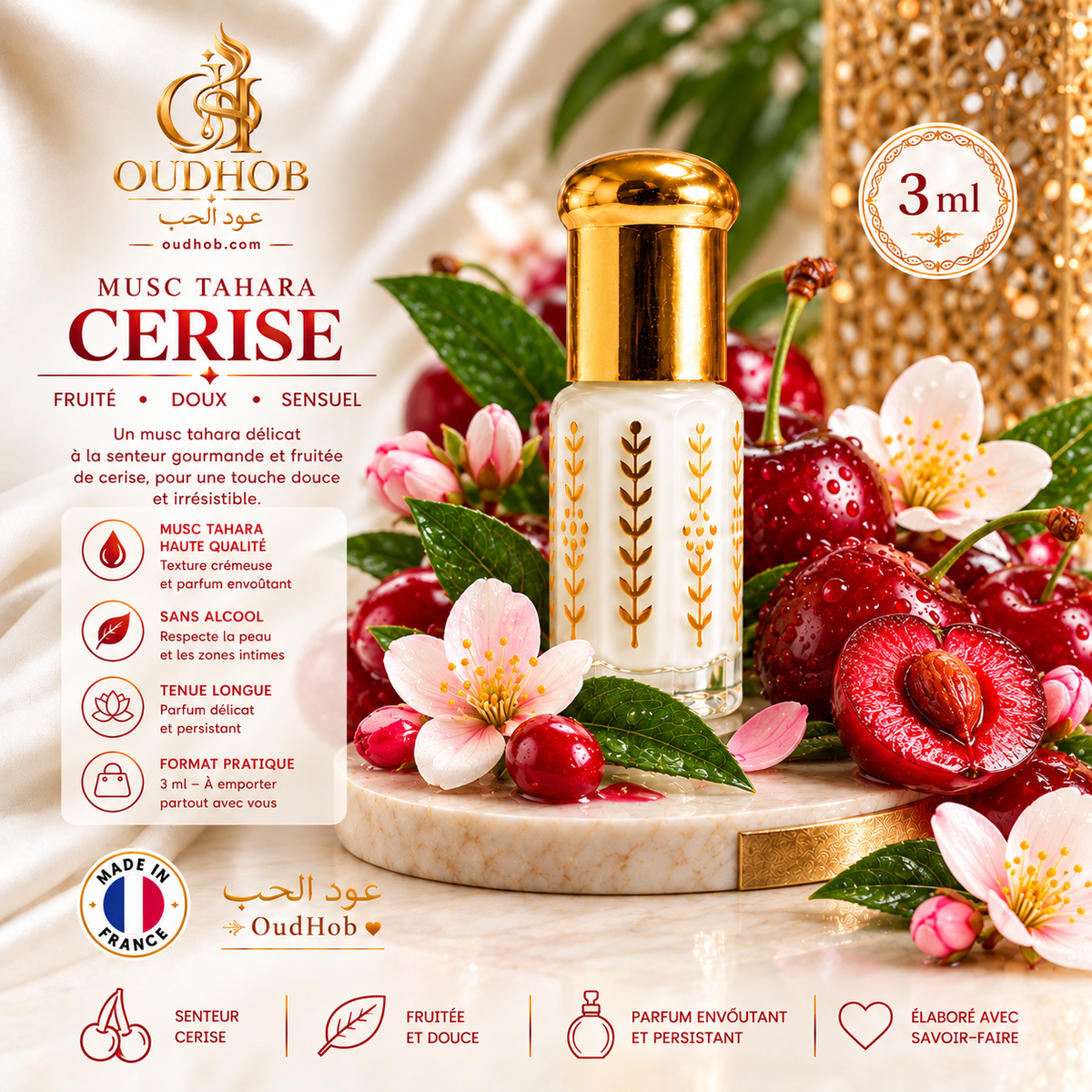 Musc Tahara Cerise – Musc Intime Sans Alcool 3 ml - Fabriqué en France – OudHob | عود الحب