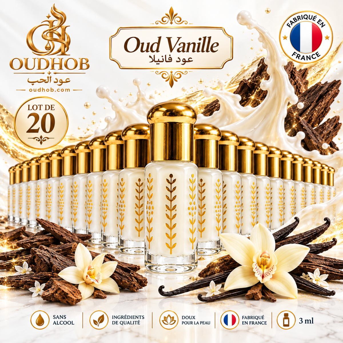 Musc Tahara Oud Vanilj – Intimmysk Utan Alkohol 3 ml - Tillverkad i Frankrike – OudHob | عود الحب