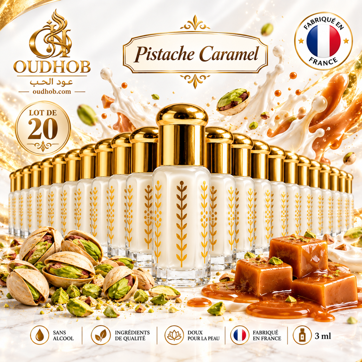 Musc Tahara Pistacie Karamel – Intim Musk Uden Alkohol 3 ml - Fremstillet i Frankrig – OudHob | عود الحب