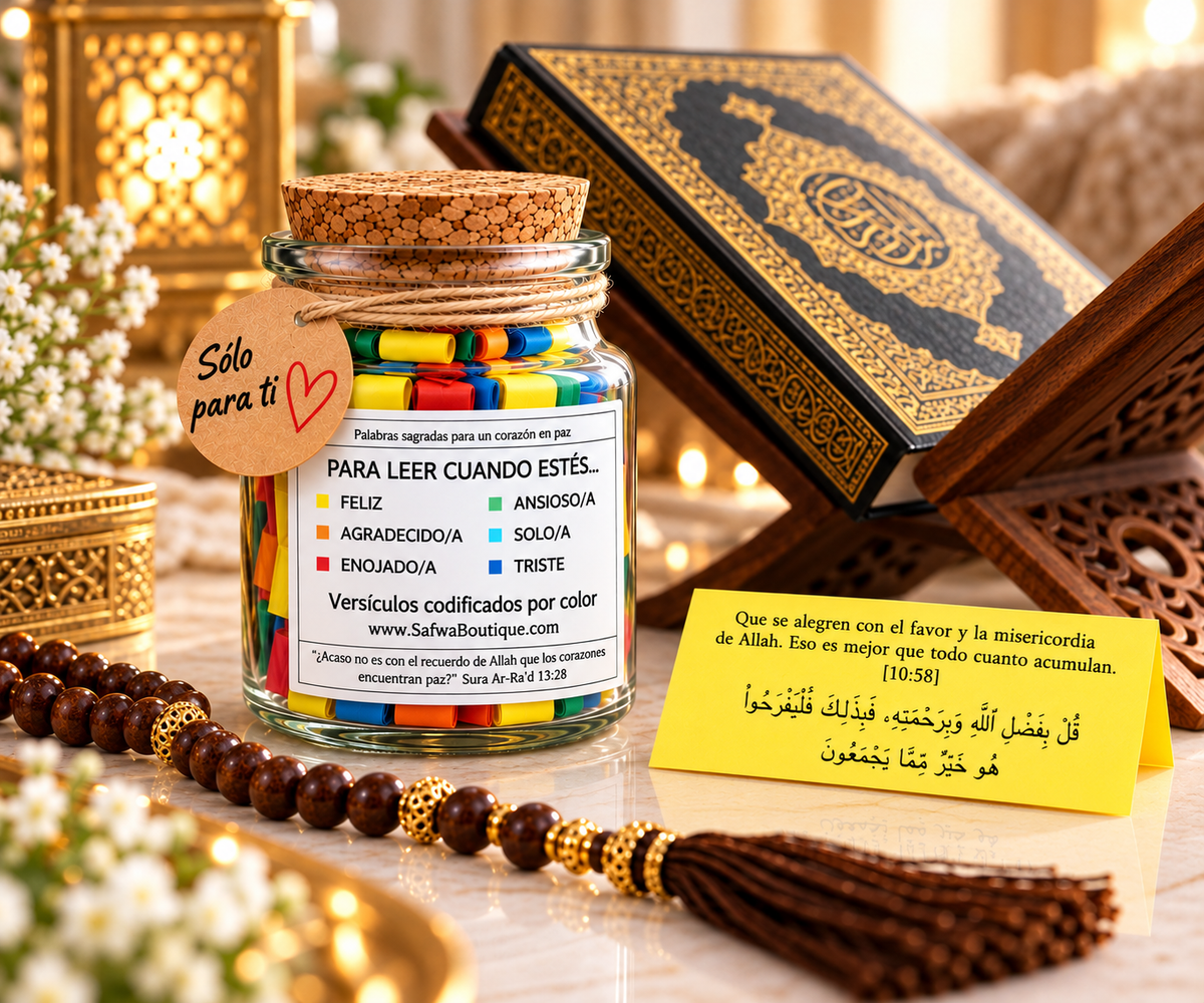 Bocal Coran Safwa® Espagnol – Versets en Arabe & Espagnol – 6 Émotions – Coffret Cadeau Islamique